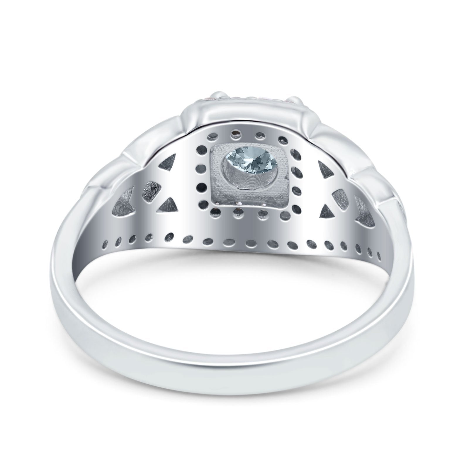 14K White Gold 0.69ct Round Art Deco 5mm G SI Natural Aquamarine Diamond Engagement Wedding Ring Size 6.5