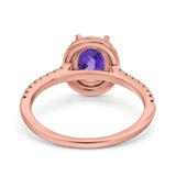 14K Rose Gold 0.93ct Oval Natural Amethyst G SI Diamond Engagement Ring Size 6.5