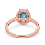 14K Rose Gold 0.93ct Oval Natural Swiss Blue Topaz G SI Diamond Engagement Ring Size 6.5