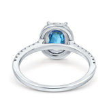 14K White Gold 0.93ct Oval Natural Swiss Blue Topaz G SI Diamond Engagement Ring Size 6.5