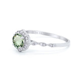 14K White Gold 0.99ct Round Petite Dainty 6mm G SI Natural Green Amethyst Diamond Engagement Wedding Ring Size 6.5