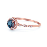 14K Rose Gold 0.99ct Round Petite Dainty 6mm G SI London Blue Topaz Diamond Engagement Wedding Ring Size 6.5