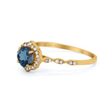 14K Yellow Gold 0.99ct Round Petite Dainty 6mm G SI London Blue Topaz Diamond Engagement Wedding Ring Size 6.5