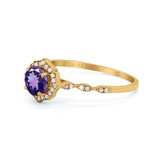 14K Yellow Gold 0.99ct Round Petite Dainty 6mm G SI Natural Amethyst Diamond Engagement Wedding Ring Size 6.5