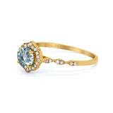 14K Yellow Gold 0.99ct Round Petite Dainty 6mm G SI Natural Aquamarine Diamond Engagement Wedding Ring Size 6.5