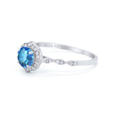 14K White Gold 0.99ct Round Petite Dainty 6mm G SI Natural Blue Topaz Diamond Engagement Wedding Ring Size 6.5