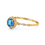 14K Yellow Gold 0.99ct Round Petite Dainty 6mm G SI Natural Blue Topaz Diamond Engagement Wedding Ring Size 6.5