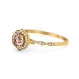 14K Yellow Gold 0.99ct Round Petite Dainty 6mm G SI Natural Morganite Diamond Engagement Wedding Ring Size 6.5