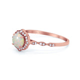 14K Rose Gold 0.15ct Round Petite Dainty 6mm G SI Natural White Opal Diamond Engagement Wedding Ring Size 6.5