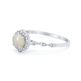 14K White Gold 0.15ct Round Petite Dainty 6mm G SI Natural White Opal Diamond Engagement Wedding Ring Size 6.5