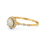 14K Yellow Gold 0.15ct Round Petite Dainty 6mm G SI Natural White Opal Diamond Engagement Wedding Ring Size 6.5