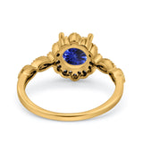 14K Yellow Gold Round Nano Blue Sapphire 1.44ct G SI Diamond Engagement Ring Size 6.5