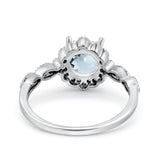 14K White Gold Round Natural Aquamarine 1.44ct G SI Diamond Engagement Ring Size 6.5