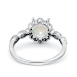 14K White Gold Round Natural White Opal 0.16ct G SI Diamond Engagement Ring Size 6.5