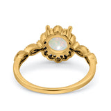 14K Yellow Gold Round Natural White Opal 0.16ct G SI Diamond Engagement Ring Size 6.5