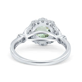 14K White Gold 1.25ct Floral Art Deco Round 6mm G SI Natural Green Amethyst Diamond Engagement Wedding Ring Size 6.5