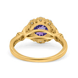 14K Yellow Gold 1.25ct Floral Art Deco Round 6mm G SI Natural Amethyst Diamond Engagement Wedding Ring Size 6.5