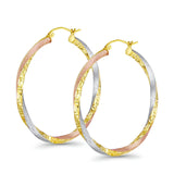 14K Tri Color Gold 3mm Thickness Twisted Hoop Earrings