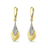 14K Two Tone Gold Teardrop Dangle Earrings (42mm)