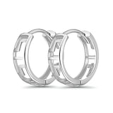 Solid 14K White Gold 4mm Thickness Hoop Earrings Best Anniversary Birthday Gift for Her Greek Key