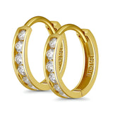 14k Yellow Gold Half Eternity Round CZ Channel Set Hoop Huggie Earrings - 3 Differnet Size Available, Best Birthday Gift for Her