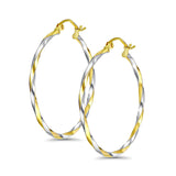 14K Two Tone Gold 1.5mm Thickness Twisted Tube Hoop Earrings