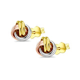 14K Tri Color Gold Knot Earrings (7mm) Best Gift for Her