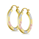 14K Tri Color Gold DC Hoop Earrings, Best Anniversary Birthday Gift for Her