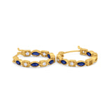 14K Yellow Gold Art Deco Hoop Earrings Marquise Round Simulated Blue Sapphire CZ