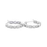 14K White Gold Art Deco Hoop Earrings Marquise Round Simulated CZ
