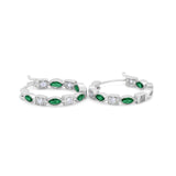 14K White Gold Art Deco Hoop Earrings Marquise Round Simulated Green Emerald CZ