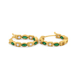 14K Yellow Gold Art Deco Hoop Earrings Marquise Round Simulated Green Emerald CZ