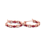 14K Rose Gold Art Deco Hoop Earrings Marquise Round Simulated Ruby CZ