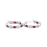 14K White Gold Art Deco Hoop Earrings Marquise Round Simulated Ruby CZ