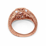 14K Rose Gold Round Antique Style Wedding Engagement Ring Simulated CZ Size-7