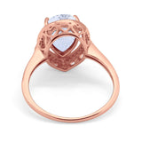 14K Rose Gold Halo Teardrop Bridal Ring Pear Round Cubic Zirconia Size-7