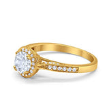 14K Yellow Gold Halo Round Bridal Wedding Engagement Ring Simulated CZ Size-7