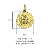 14K Yellow Gold St. Christopher Pendant Religious  20mmX20mm 3.1 grams