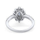 14K White Gold Vintage Style Art Deco Marquise Wedding Engagement Bridal Ring Round Simulated Cubic Zirconia Size-7