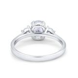 14K White Gold Three Stone Oval Cubic Zirconia Engagement Ring Wholesale