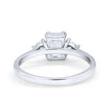 14K White Gold Emerald Cut Wedding Engagement Ring Simulated CZ Size-7