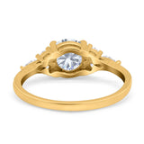 14K Yellow Gold Art Deco Engagement Ring Round Simulated Cubic Zirconia Size-7