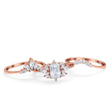 14K Rose Gold Emerald Cut Trio Set Engagement Rings Three Piece Bridal Set Marquise Round Simulated Cubic Zirconia