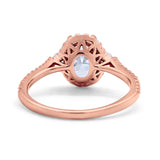 14K Rose Gold Oval Engagement Ring Round Simulated Cubic Zirconia Size-7