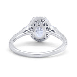 14K White Gold Oval Engagement Ring Round Simulated Cubic Zirconia