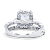 14K White Gold Emerald Cut Bridal Set Ring Band Engagement Two Piece Simulated CZ Size-7