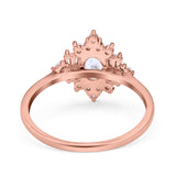14K Rose Gold Oval Cut Halo Vintage Bridal Wedding Engagement Ring Simulated CZ Size-7