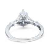 14K White Gold Marquise Art Deco Engagement Wedding Bridal Ring Round Simulated Cubic Zirconia