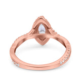 14K Rose Gold Infinity Twist Halo Marquise Art Deco Vintage Engagement Wedding Bridal Ring Simulated CZ Size-7