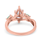 14K Rose Gold Infinity Twist Green Simulated Emerald Marquise Art Deco Engagement Wedding Bridal Ring Simulated CZ Size-7
